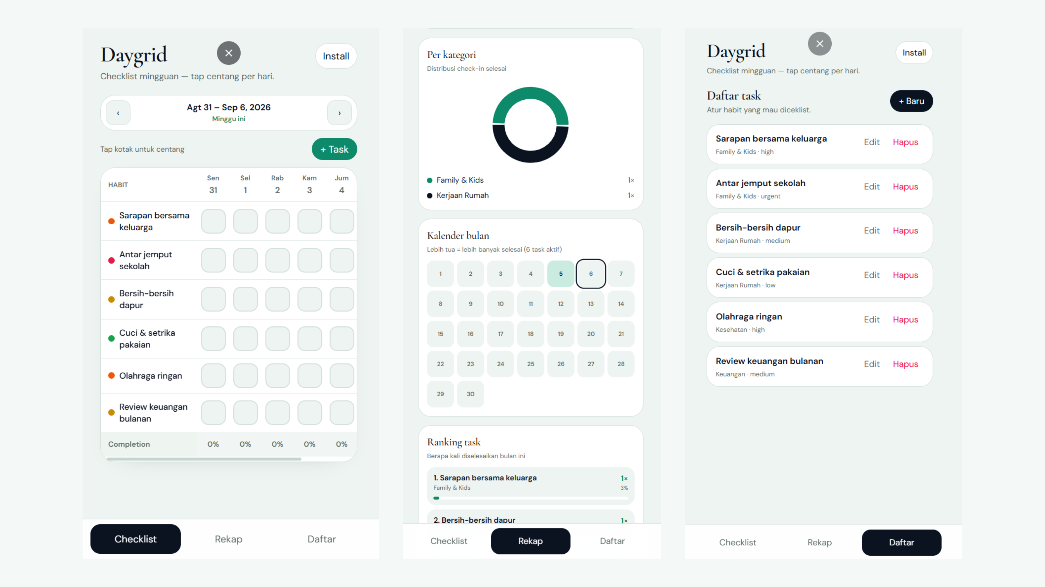 Daygrid Checklist App